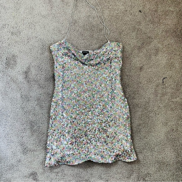 EUC BOOHOO MULTI SEQUIN COWL NECK MINI DRESS - Picture 7 of 7